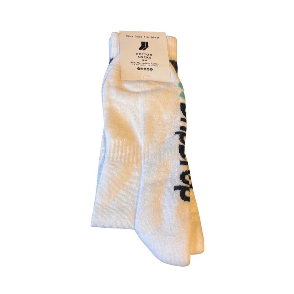 DripDrop Womens Crew Socks OS White Navy Blue Striped Mercerized Cotton Athletic
